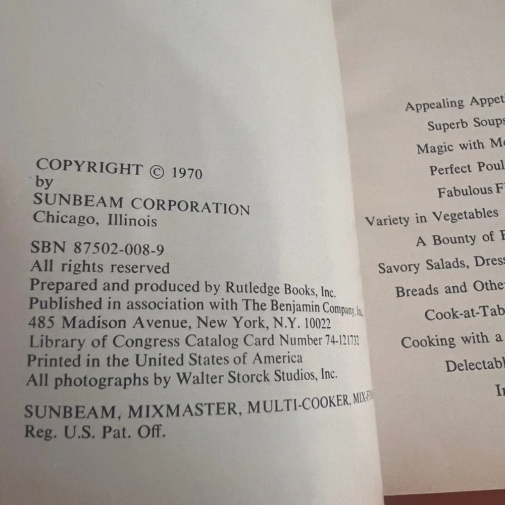 Sunbeam Portable Electric Cookery Vtg 1970 Cookbook Bonnie Brown Multi-Cooker